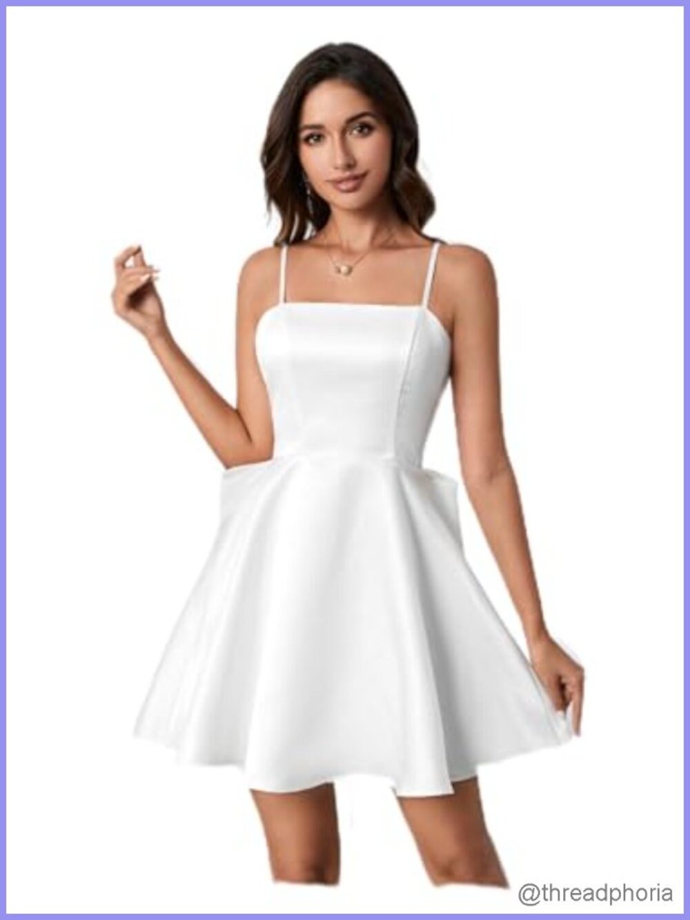 Satin Bow Spaghetti Strap Mini Dress Ruffle Hem Party Club Cocktail